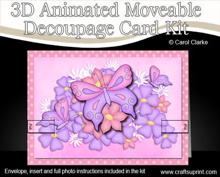 3D Blossoms N Butterflies Animated Moveable Decoupage Card K