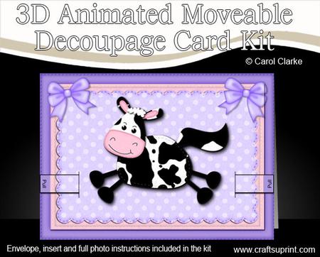 3D Milly Moo Cow Animated Moveable Decoupage Card Kit
