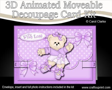 3D Ballet Teddy Animated Moveable Decoupage Card Kit