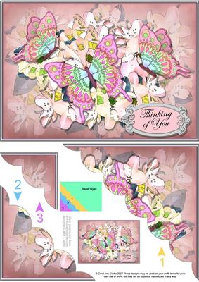A5 Thinking of You Flowers N Butterfly Scallop Corner