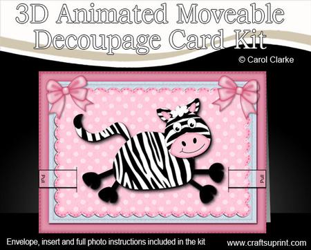 3D Debra Zebra Animated Moveable Decoupage Card Kit