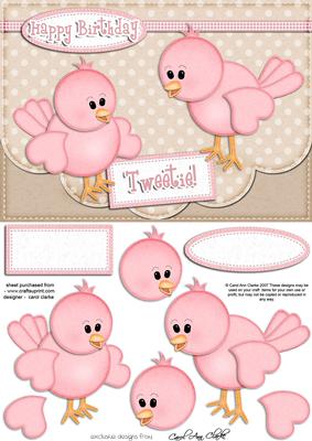 A5 Little Birdie Felties Scalloped Edge N 3D Decoupage