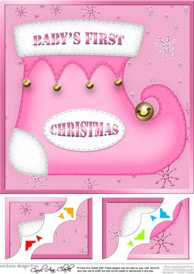 8 x 8 Baby's 1st Xmas Stocking Scalloped Corner Topper