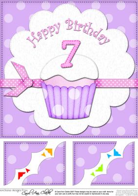 8 x 8 7th Birthday Cupcake Felties Scalloped Corner Topper