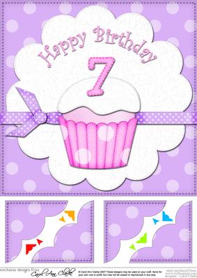 8 x 8 7th Birthday Cupcake Felties Scalloped Corner Topper