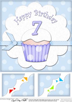 8 x 8 7th Birthday Cupcake Felties Scalloped Corner Topper