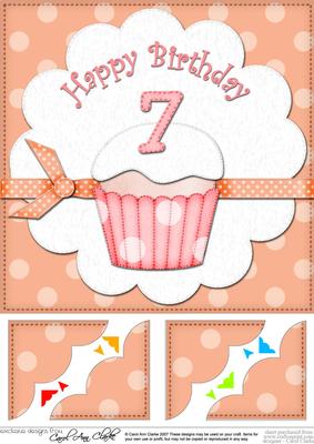 8 x 8 7th Birthday Cupcake Felties Scalloped Corner Topper