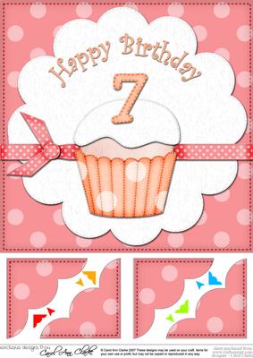 8 x 8 7th Birthday Cupcake Felties Scalloped Corner Topper