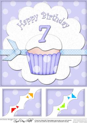 8 x 8 7th Birthday Cupcake Felties Scalloped Corner Topper