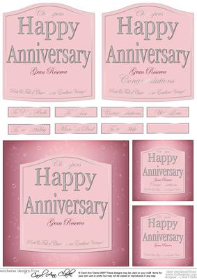 Anniversary Pink Champagne Label with 3D Decoupage