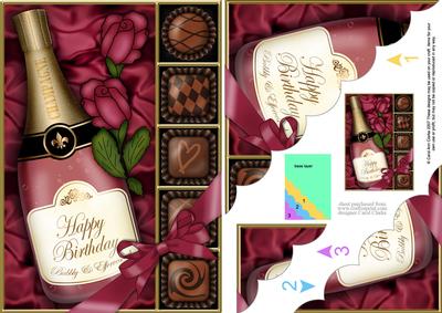 A5 Birthday Champers Chocs N Roses Scallop Corner Stacker