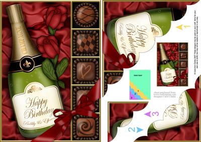 A5 Birthday Champers Chocs N Roses Scallop Corner Stacker