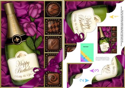 A5 Birthday Champers Chocs N Roses Scallop Corner Stacker