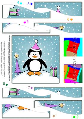 Cute Xmas Penguin Quick Card with Wavy Spiral Side Stacker
