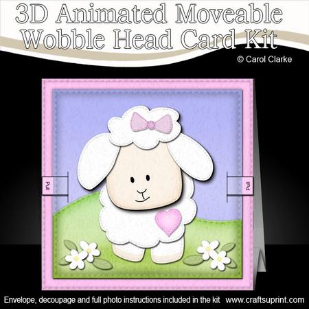 3D Little Lamb Pink Animated Moveable Wobble Head Card Kit