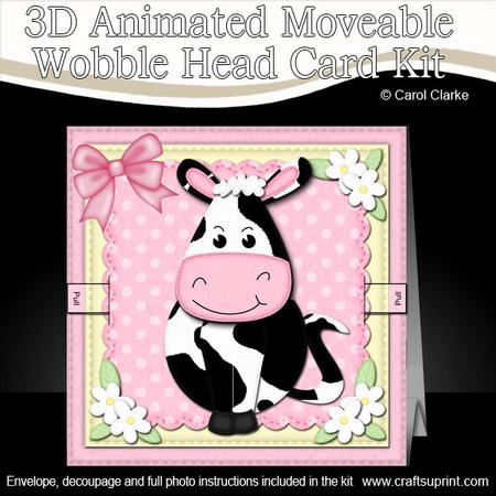 3D Milly Moo Cow Animated Moveable Wobble Head Card Kit