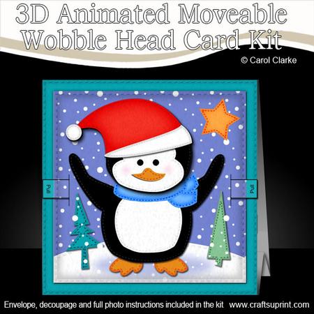 3D Xmas Penguin Animated Moveable Wobble Head Card Kit