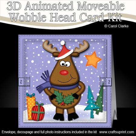 3D Xmas Rudolph Animated Moveable Wobble Head Card Kit