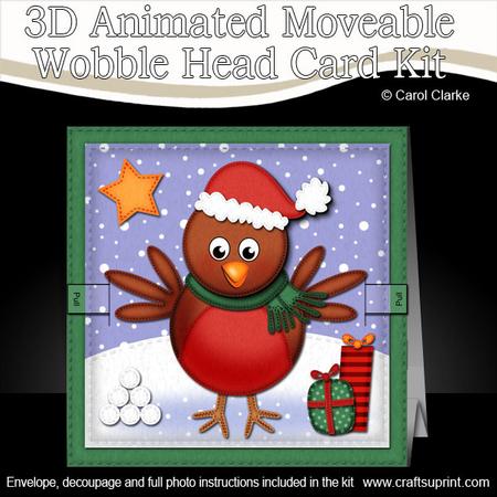 3D Xmas Robin Animated Moveable Wobble Head Card Kit