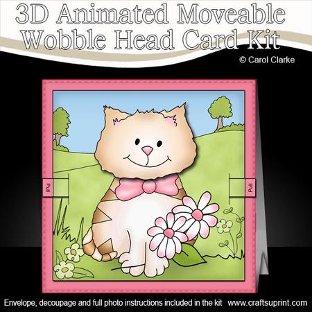 3D Ginger Cat Animated Moveable Wobble Head Card Kit