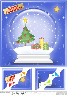 8 x 8 Xmas Tree Snowglobe Scalloped Corner Topper