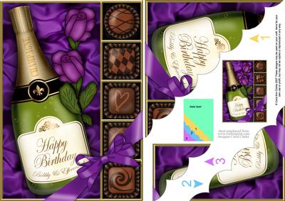 A5 Birthday Champers Chocs N Roses Scallop Corner Stacker