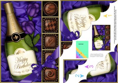 A5 Birthday Champers Chocs N Roses Scallop Corner Stacker