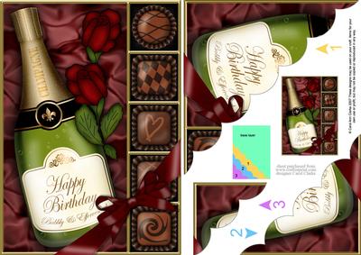 A5 Birthday Champers Chocs N Roses Scallop Corner Stacker