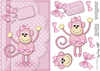 A5 Tu Tu Monkey Felties Scalloped Edge N 3D Decoupage