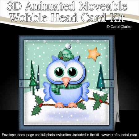 3D Little Hoot Xmas Animated Moveable Wobble Head Card Kit