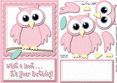 A5 What a Hoot Birthday Felties Quick Card N 3D Decoupage
