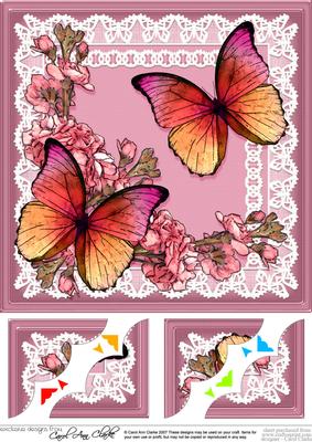 8 x 8 Butterflies and Flowers N Lace Scalloped Corner Topper