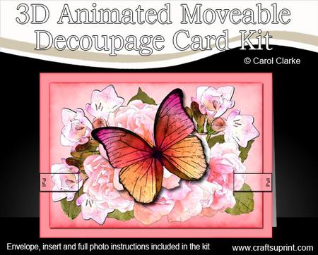 3D Butterfly N Flowers Animated Moveable Decoupage Card Kit