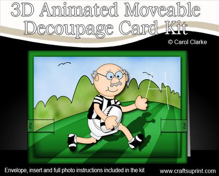 3D Rugby Man Animated Moveable Decoupage Card Kit