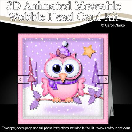 3D Little Hoot Xmas Animated Moveable Wobble Head Card Kit