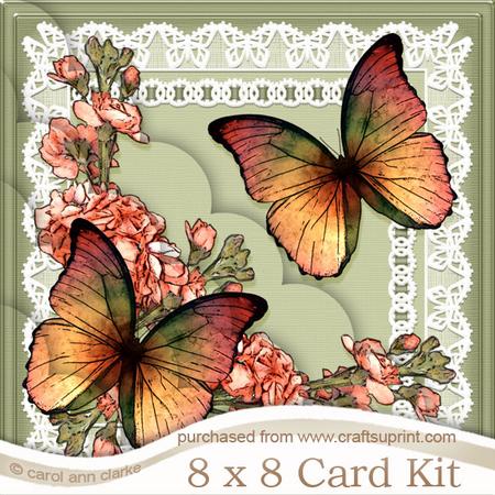 8 x 8 Butterflies and Flowers on Lace Scalloped Corner Kit