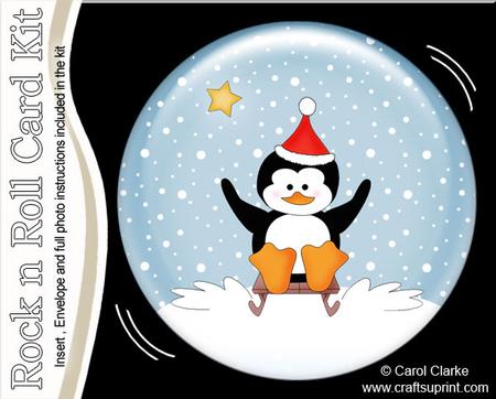 Xmas Penguin Snowglobe Rock N Roll Kit Envelope N Insert