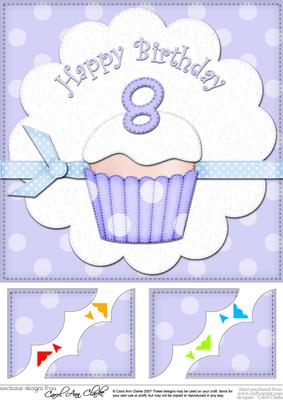 8 x 8 8th Birthday Cupcake Felties Scalloped Corner Topper