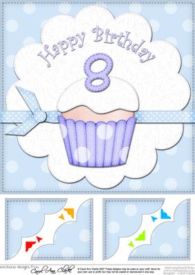 8 x 8 8th Birthday Cupcake Felties Scalloped Corner Topper