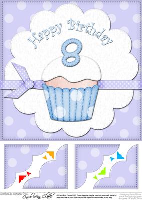 8 x 8 8th Birthday Cupcake Felties Scalloped Corner Topper