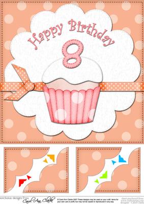8 x 8 8th Birthday Cupcake Felties Scalloped Corner Topper