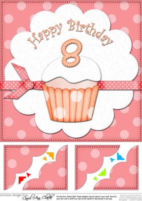 8 x 8 8th Birthday Cupcake Felties Scalloped Corner Topper