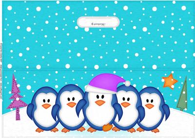 Large Dl Penguins on Parade Quick Cut and Fold Card