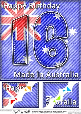 8 x 8 Flying the Flag Aus 16th Birthday Scalloped Topper