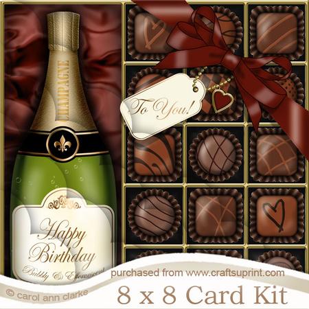 8 x 8 Birthday Champers N Chocs Scalloped Corner Kit