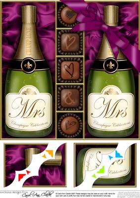 8 x 8 Mrs & Mrs Champers N Chocs Scalloped Corner Topper