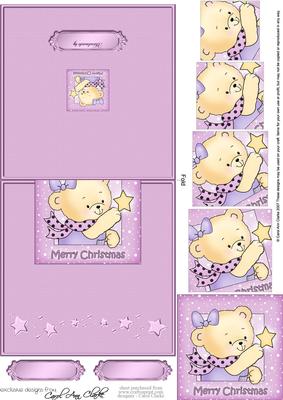 Hunney Bear Rosie has a Christmas Star - No-Hole Easy Over the Edge Card & Spiral Pyramid Topper