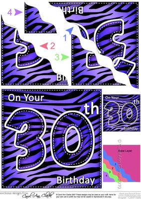 Funky Fun Zebra Print 30th Birthday Wavy Corner Side Stacker