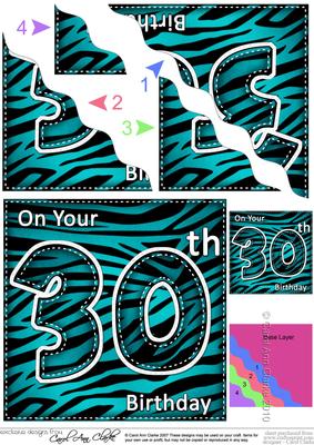 Funky Fun Zebra Print 30th Birthday Wavy Corner Side Stacker