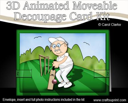 3D Cricket Man Animated Moveable Decoupage Card Kit